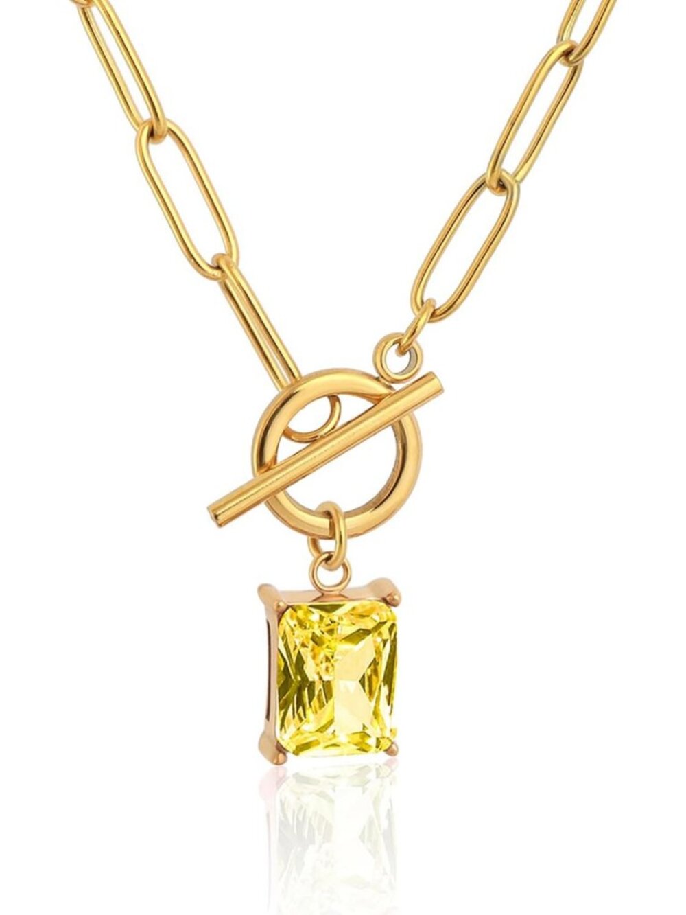 18K Gold Plated Gemstone Toggle Necklace - Heart, Round & Teardrop Jewelry Gift